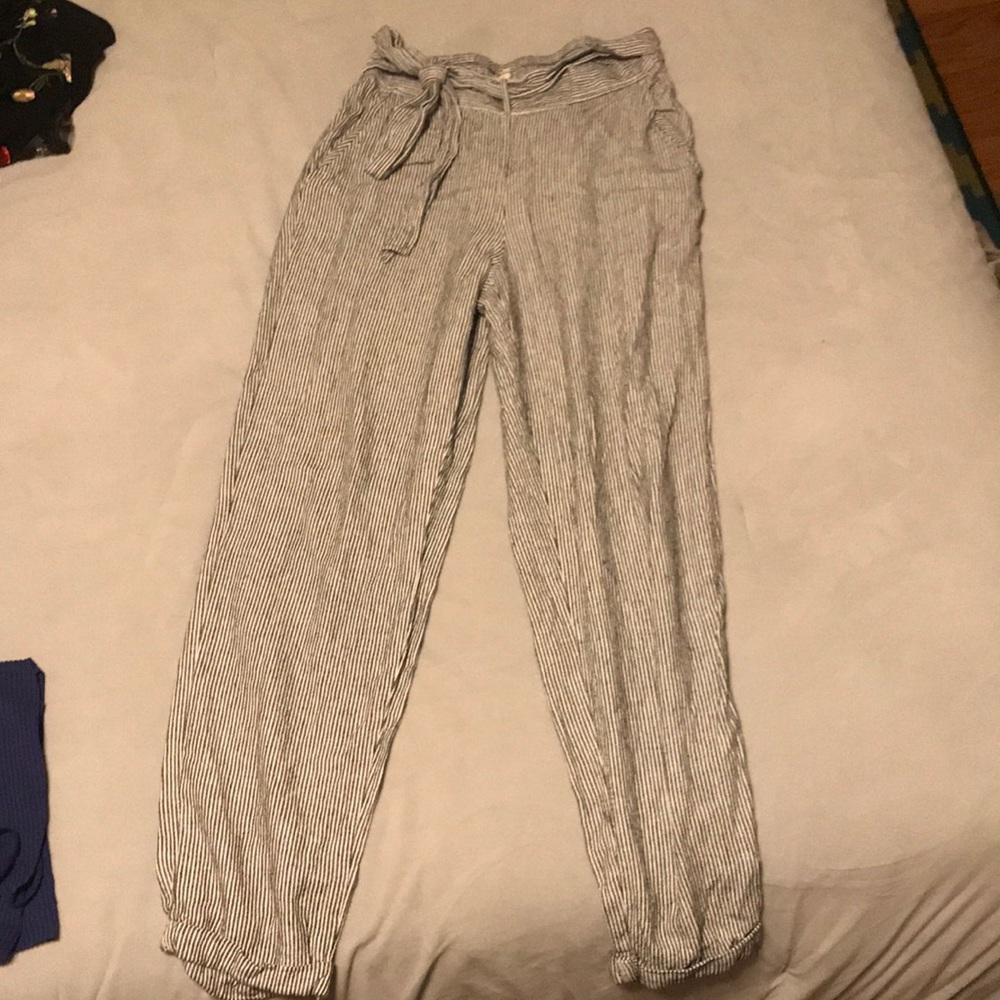 Striped Linen Tie Pants